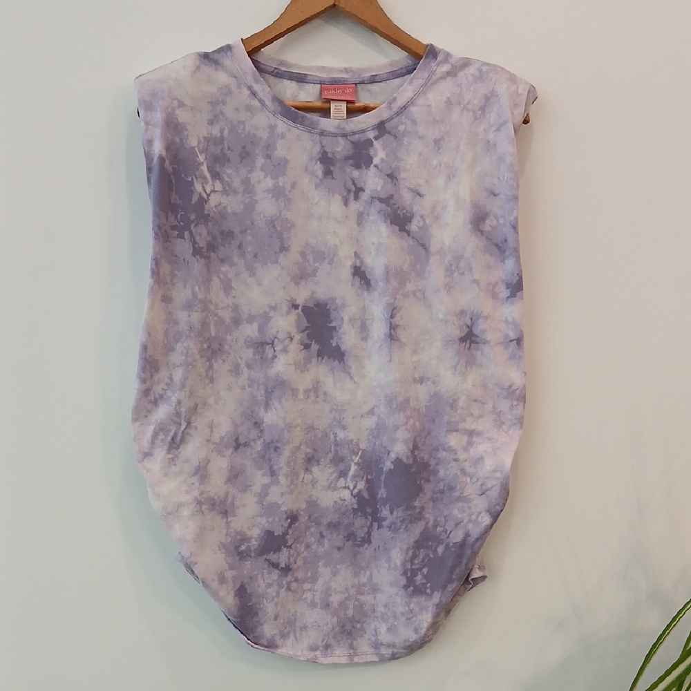 Paisley Sky Maternity  Lavender Tie-Dye Muscle Tee With Shoulder Pads